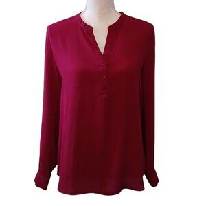 Violet & Claire Long Sleeve Wine Red‎ Split Neck Blouse M Button Detail Office